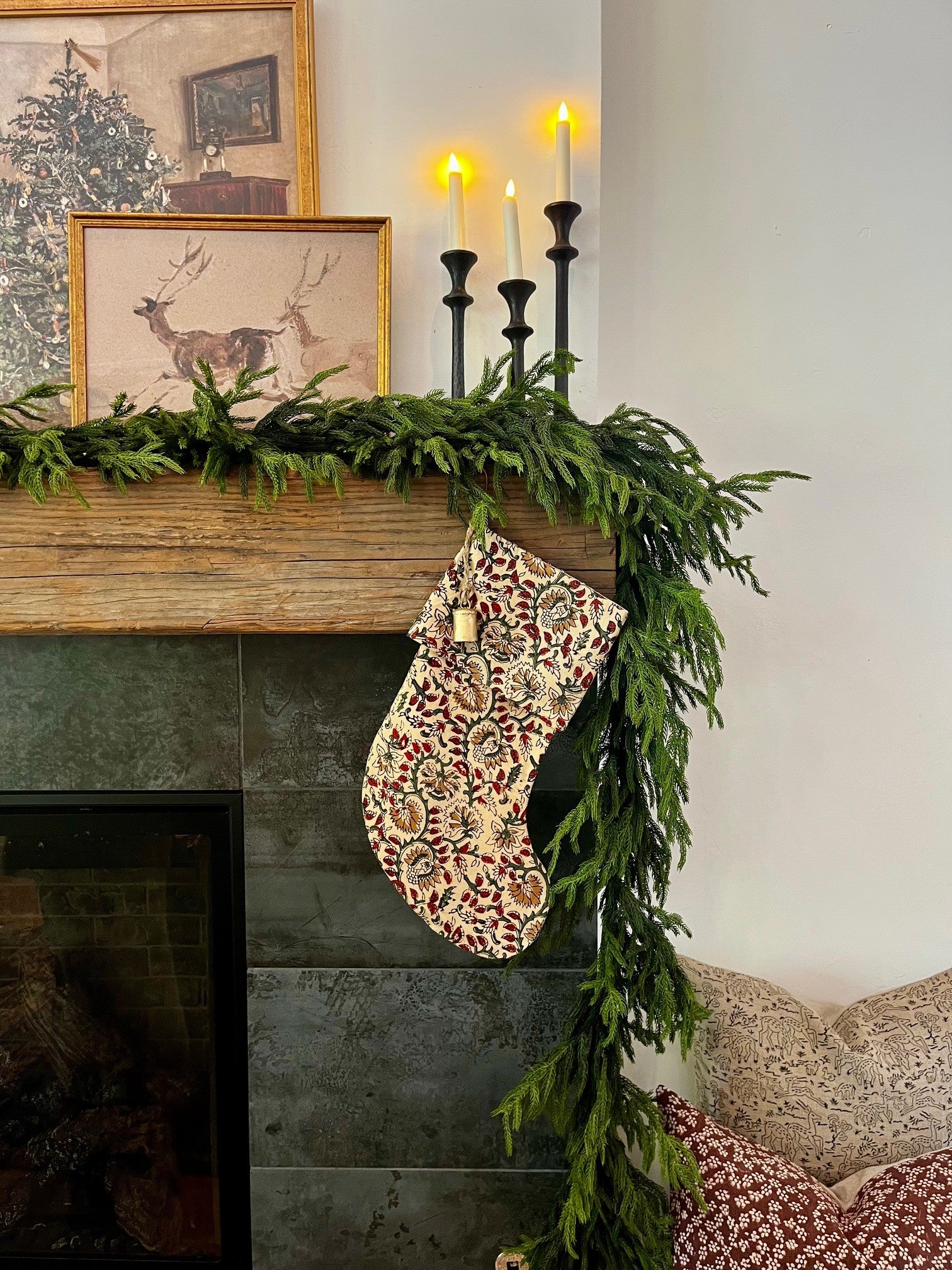 *Fold Over* Vintage Inspired Evergreen Floral Christmas Stockings