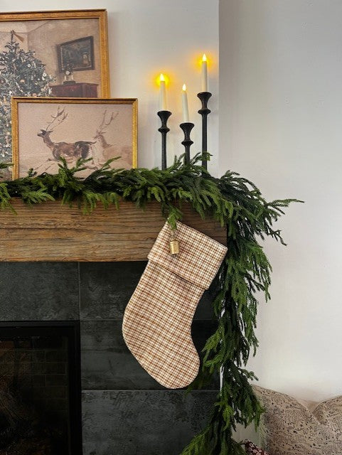 Christmas Stocking "Fold Over" Mini Camel Plaid