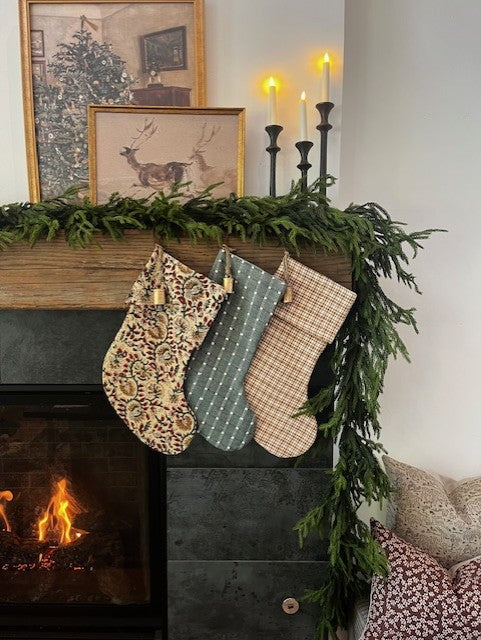 Christmas Stocking "Fold Over" Mini Camel Plaid