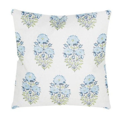 READY TO SHIP 16x16 Lisa Fine Mughal Flower Pillow Cover in Monsoon // Designer Flower Pillow // Blue Throw Pillow