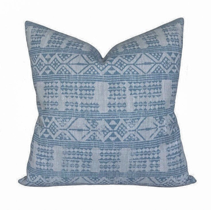 Peter Dunham Addis Designer Pillow Cover in Mist Blue // Decorative Pillow Cover // Indigo Blue Throw Pillows // Tribal Pillows // Boho