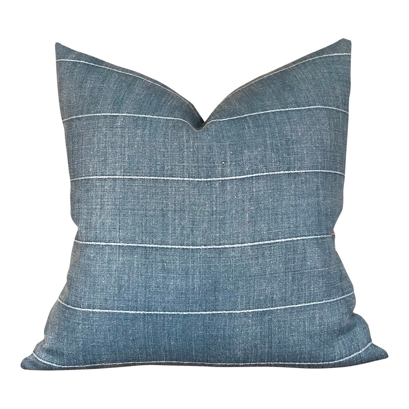 READY TO SHIP 18x18 Double Sided Designer Faso in Baleen Pillow Cover // Farmhouse Decor Pillow // Indigo Blue Linen Decorative Pillow