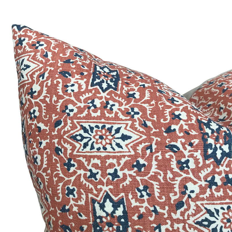 Carolina Irving 'Cordoba' Designer Pillows in Cinnamon/Indigo // Orange Navy Boho Throw Pillow Cover // High End Pillows // Boutique Pillow