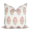 READY TO SHIP 18X18 Lisa Fine Designer Pillow Cover // Mughal Flower in Coral // Pink Blush Peach Throw Pillows // Farmhouse Pillow Cover