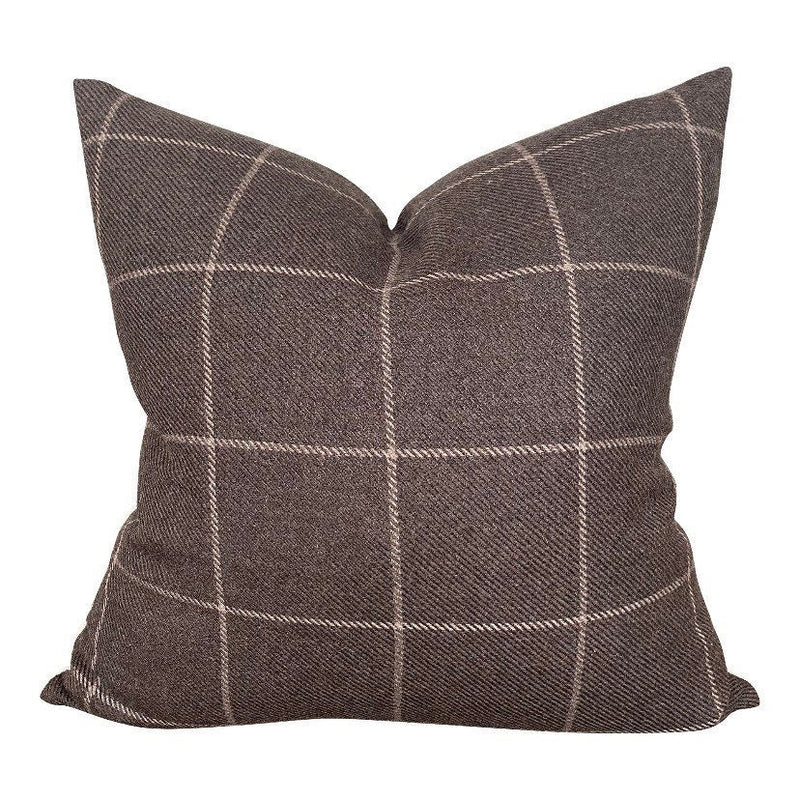 READY TO SHIP 16X26 Designer Bancroft Wool Plaid Pillow Cover in Sable // Brown Wool Plaid Pillow // Modern Farmhouse Pillow // Wool Pillows