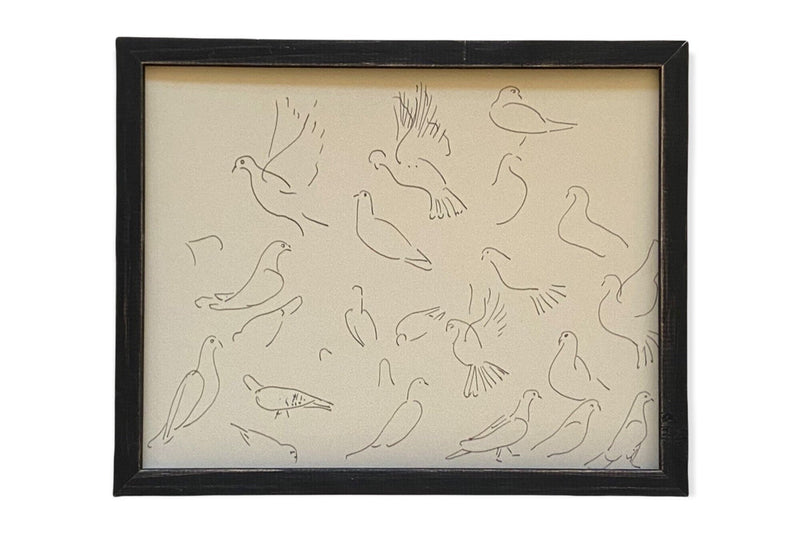 Vintage Framed Canvas Art  // Framed Vintage Print // Vintage Bird Painting // Dove Sketch // Farmhouse print //#A-100