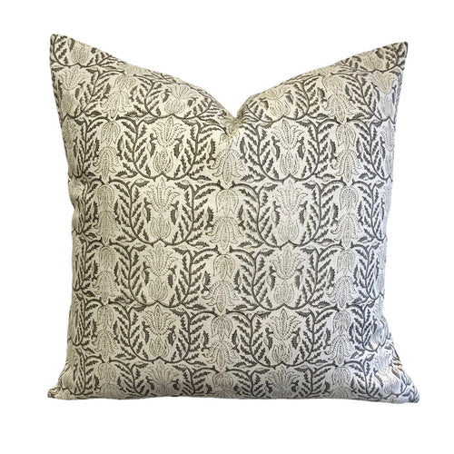 Designer Aranya Pillow Cover in Grey Olive // Gray Floral Pillow Cover // Boutique Pillow Covers // Modern Farmhouse