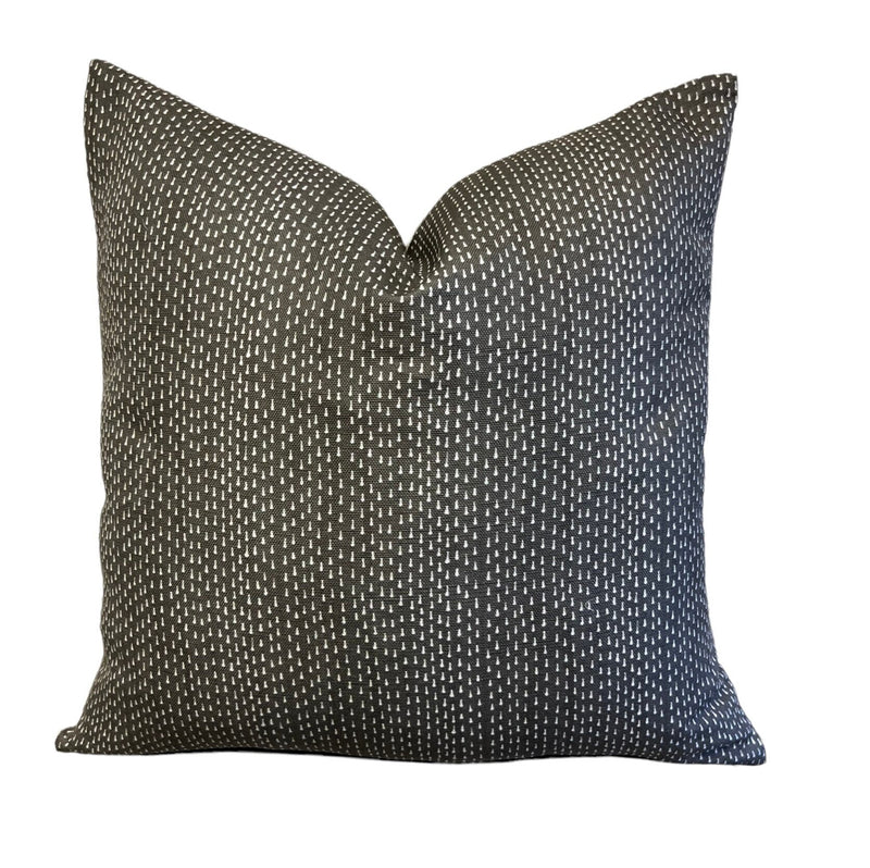 Designer Pillows Maresca Kantha in Charcoal // Charcoal Gray Pillow Cover // Boutique Pillow Covers // High End Pillow // Modern Farmhouse