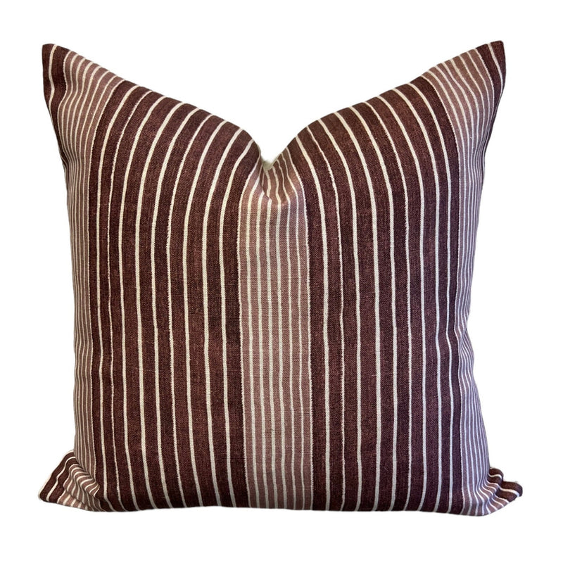 READY TO SHIP 20X20 Clay McLaurin Mediterranean Stripe Pillow Cover in Berry // Burgundy Maroon Striped Pillow // High End Throw Pillows