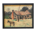 Vintage Framed Canvas Art  // Framed Vintage Print // Vintage Painting // Vintage Barn with Donkey Art // Farmhouse print //#LAN-166