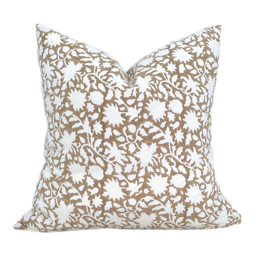 Designer Mili Block Floral Pillow Cover //  Tan Blush Pillow Cover // Boutique Pillow Covers // Modern Farmhouse // Boho Pillows