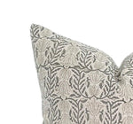 READY TO SHIP 18x18 Designer Aranya Natural Gray Olive Pillow Cover // Floral Block Print Pillow Cover // Modern Farmhouse