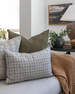 READY TO SHIP 18x18 Designer Aranya Natural Gray Olive Pillow Cover // Floral Block Print Pillow Cover // Modern Farmhouse