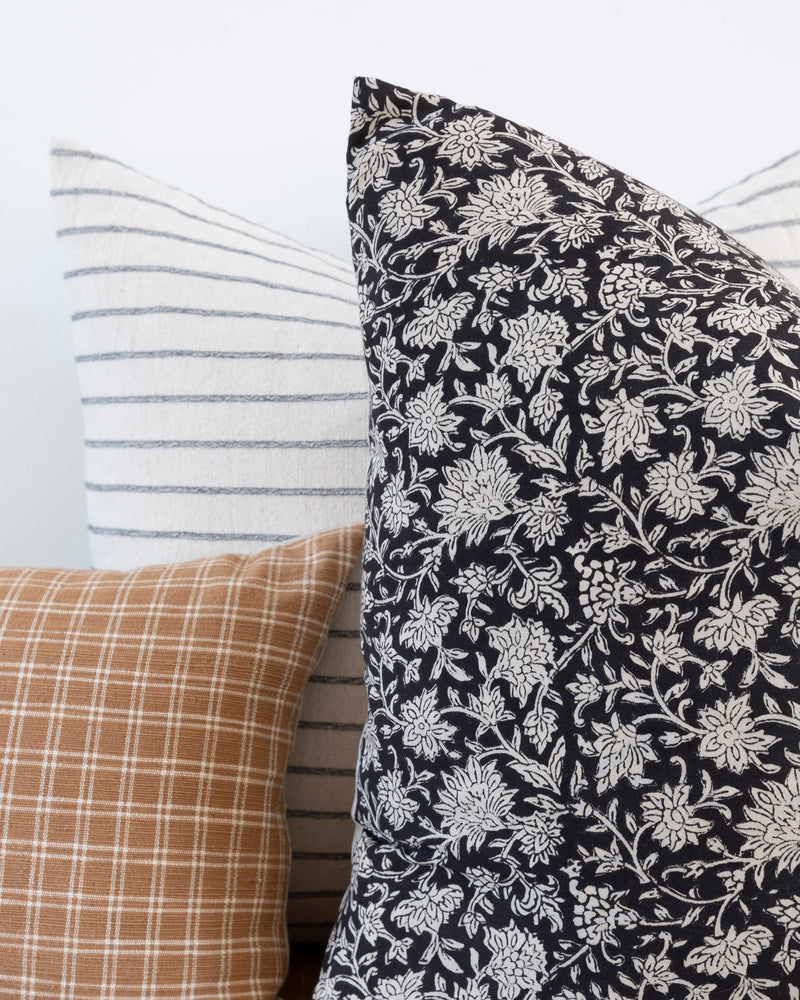 Designer Raven Floral Pillow Cover //  Black White Pillow Cover // Boutique Pillow Covers // Modern Farmhouse // Floral Block Pillows