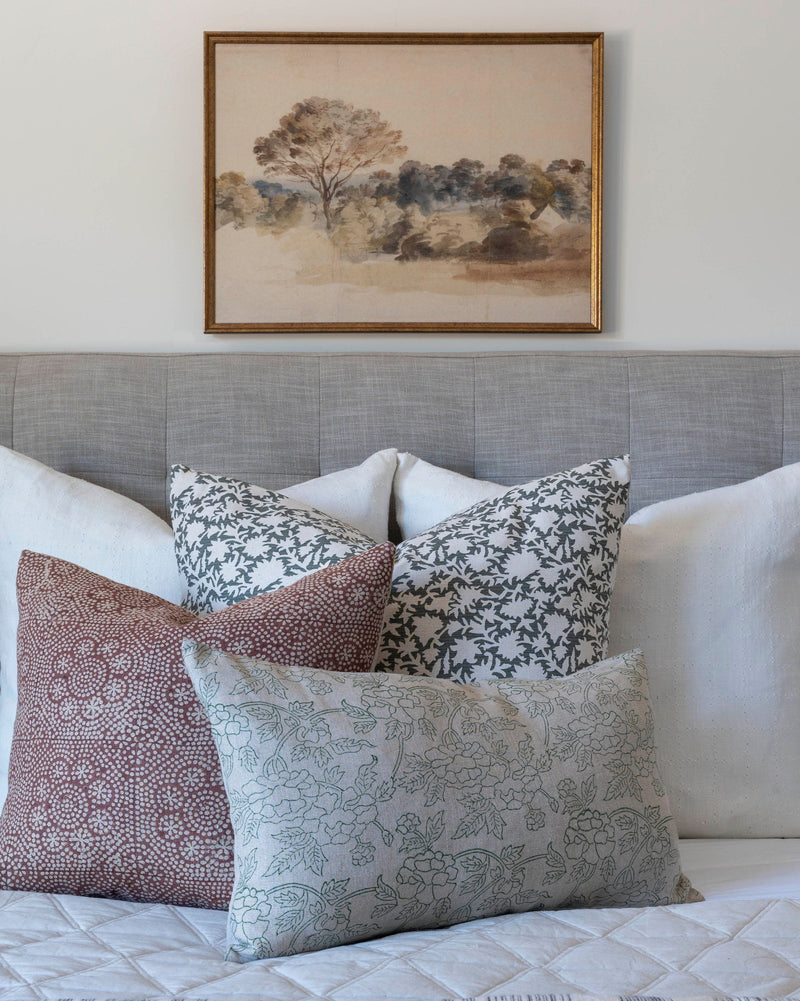 READY TO SHIP 14X22 Designer Marceline in Olive Linen Pillow Cover // Green Floral Pillow // Traditional Pillow // Decorative Throw Pillows