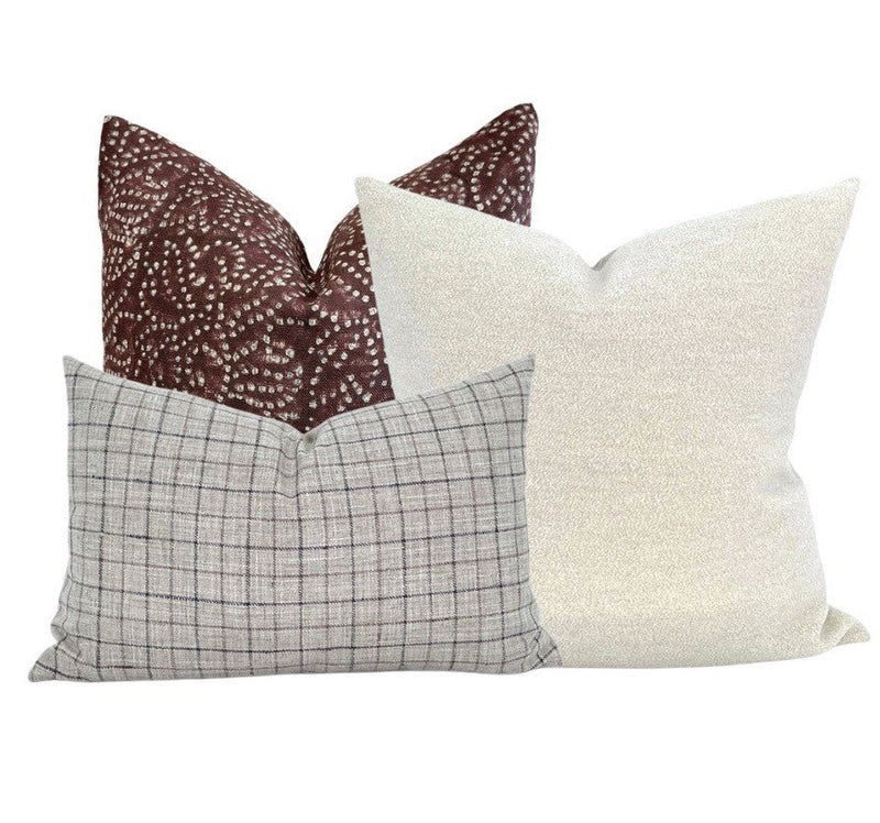 Linen + Cloth Curated Collection "Riley" // Nur, Cream Boucle and Windowpane pillows  //  Designer Pillow Combos //  Winter Throw Pillow Set