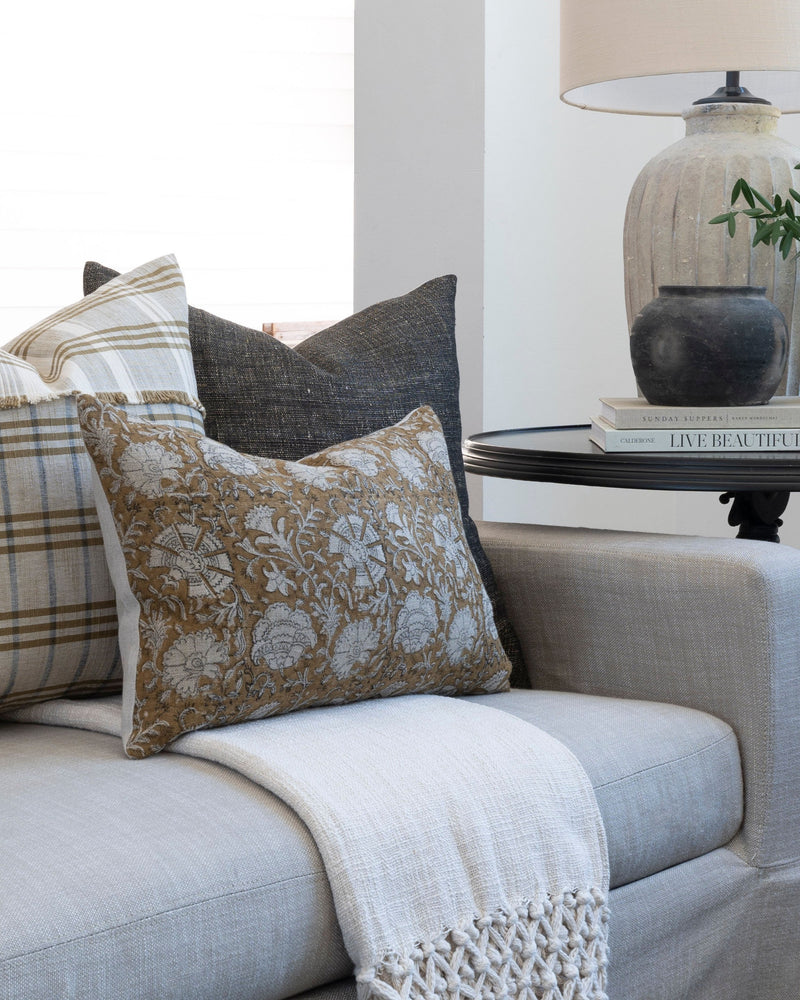 Linen + Cloth Curated Collection "Collins" // Kufri Rustic, Masaru and Nisa pillows  //  Designer Pillow Combos //  Green Mustard Pillow Set
