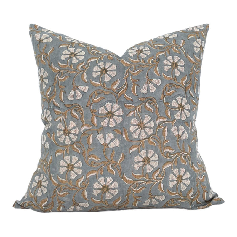 Linen + Cloth Curated Collection "Shiloh" // Floral Block Print, Striped pillows  //  Designer Pillow Combos // Briwn Blue Pillow Set
