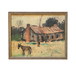 Vintage Framed Canvas Art  // Framed Vintage Print // Vintage Painting // Vintage Barn with Donkey Art // Farmhouse print //#LAN-166