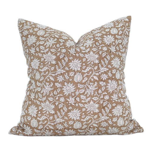 RAEDY TO SHIP 20X20 Designer Safari Pillow Cover in Tan Umber // Blush Floral Pillow Cover // Boutique Pillow Covers // High End Pillow