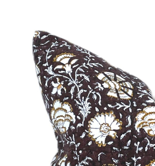 Nisa Pillow Cover in Coco // Modern Farmhouse Decor Pillow // Brown Mustard Linen Decorative Pillow // Floral Block Print