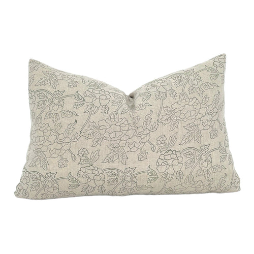 READY TO SHIP 26X26 Designer Marceline in Olive Linen Pillow Cover // Green Floral Pillow // Traditional Pillow // Decorative Throw Pillows