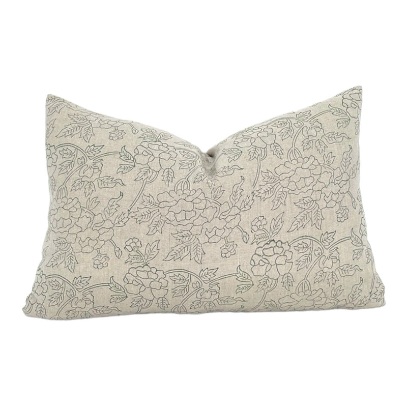 READY TO SHIP 12X16 Double Sided Designer Marceline in Olive Linen Pillow Cover // Green Floral Pillow // Traditional Pillow // Decorative