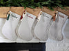 Personalized Linen Christmas Stocking | Custom Name Christmas Stocking | Linen Stocking Cream Ribbon Vintage Gold Bell | Monogram Stocking