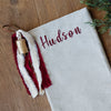 Personalized Linen Christmas Stocking | Custom Name Christmas Stocking | Linen Stocking Cream Ribbon Vintage Gold Bell | Monogram Stocking