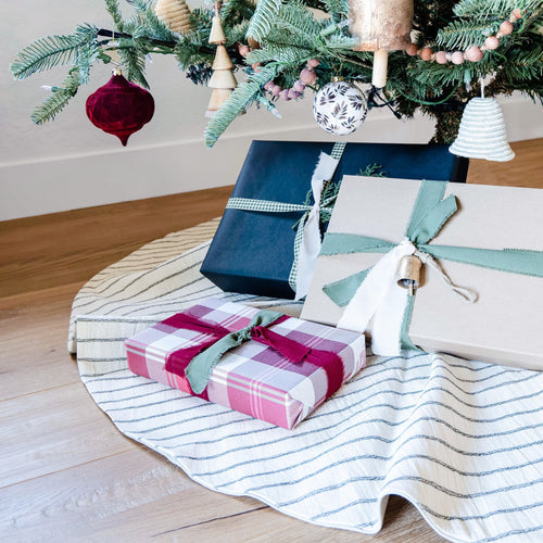 Vintage Inspired Black White Striped Christmas Tree Skirt  | Traditional Tree Skirts | Modern Farmhouse Tree Skirt | High End Boutique