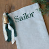 Personalized Linen Christmas Stocking | Custom Name Christmas Stocking | Linen Stocking Cognac Ribbon Vintage Gold Bell | Monogram Stocking
