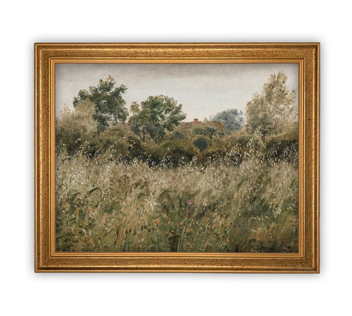 Vintage Framed Canvas Art  // Framed Vintage Print // Vintage Painting // Vintage Landscape Meadow // Farmhouse print //#LAN-122