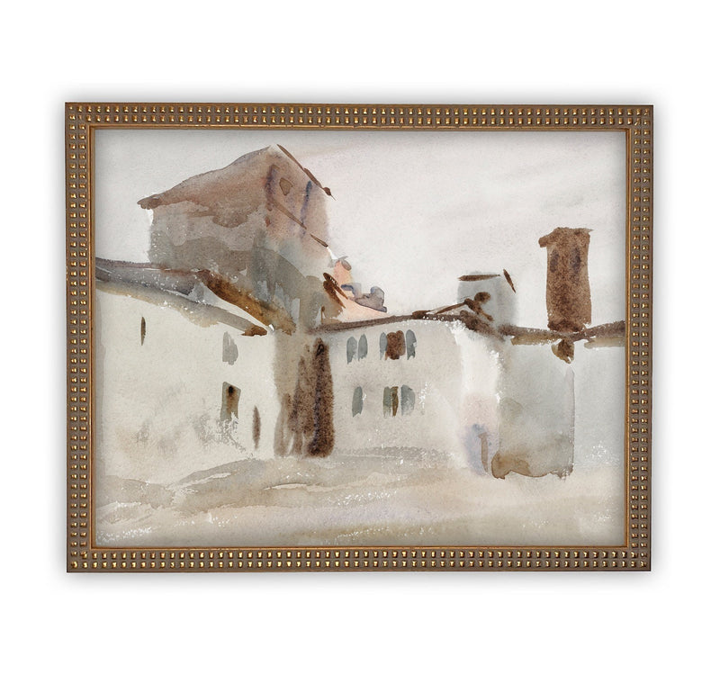 Vintage Framed Canvas Art  // Framed Vintage Print // Vintage Painting // Italian Villa Art // Neutral Art print //#ARC-110
