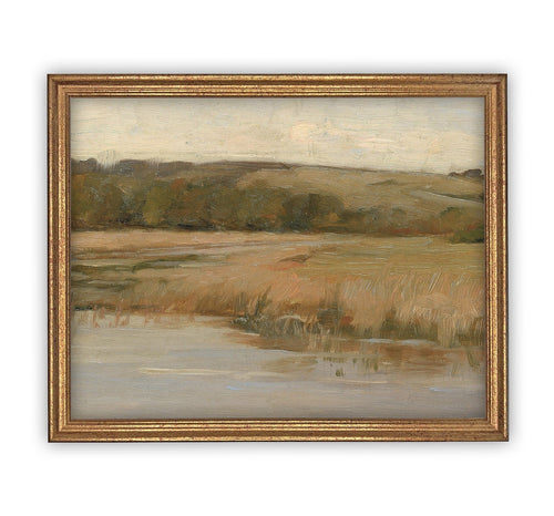 Vintage Framed Canvas Art  // Framed Vintage Print // Vintage Painting // Vintage Marsh Landscape // Farmhouse print //#LAN-133