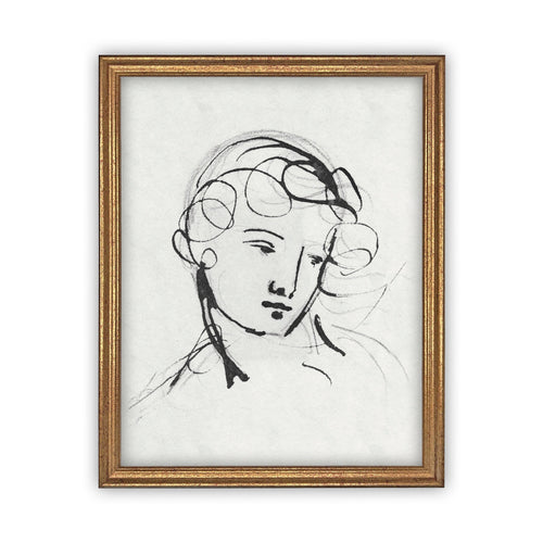 Vintage Framed Canvas Art// Framed Vintage Print // Vintage Painting // Minimalist Vintage Portrait Sketch // Black White Art print //#P-514