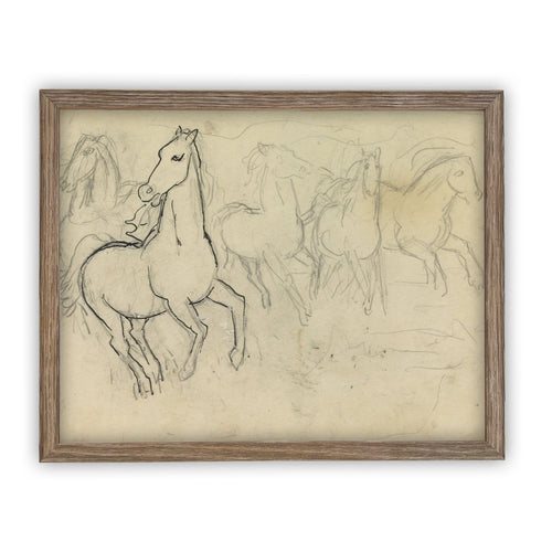 Vintage Framed Canvas Art  // Framed Vintage Print // Vintage Painting // Vintage Horse Sketch Art// Farmhouse print //#A-128
