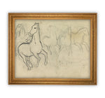 Vintage Framed Canvas Art  // Framed Vintage Print // Vintage Painting // Vintage Horse Sketch Art// Farmhouse print //#A-128
