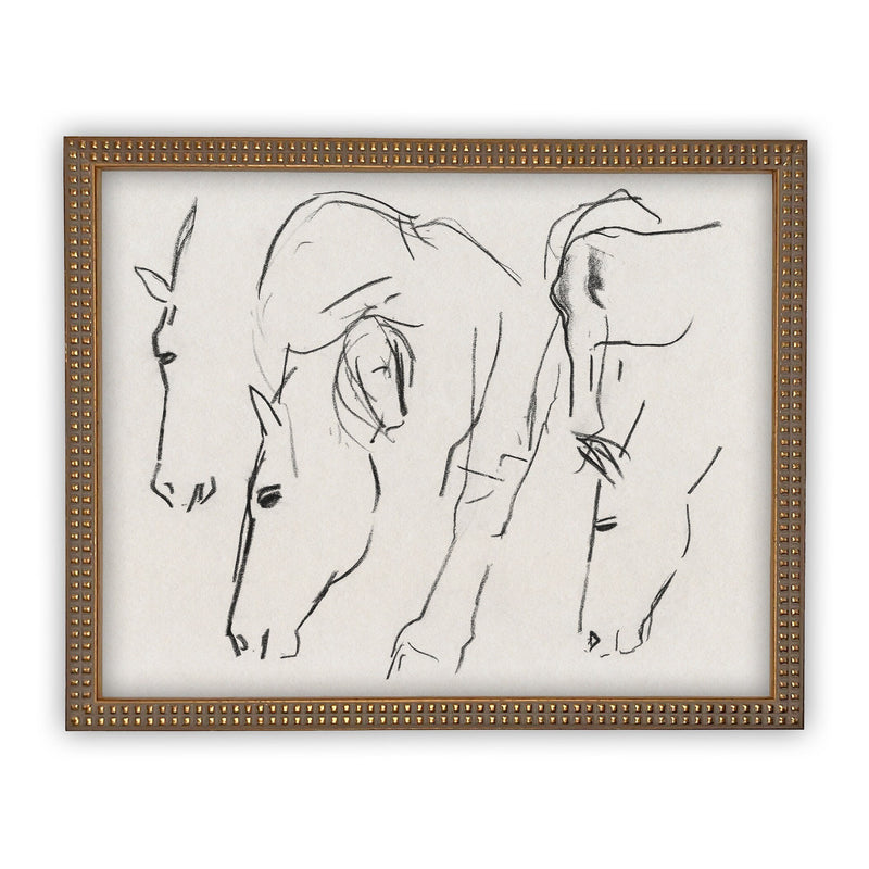 Vintage Framed Canvas Art  // Framed Vintage Print // Vintage Painting // Vintage Horse Sketch Art// Farmhouse print //#A-133