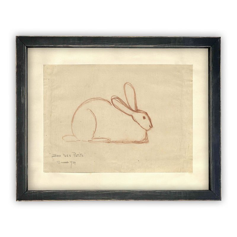 Vintage Framed Canvas Art  // Framed Easter Art // Vintage Rabbit Print // Vintage Bunny Sketch // Girls Room or Nursery print //#A-142