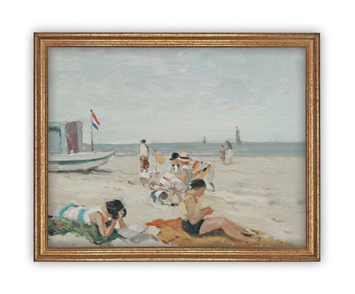Vintage Framed Canvas Art  // Framed Vintage Print // Vintage Painting // Coastal Beach Art // Beach House print //#LAN-158