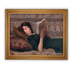 Vintage Framed Canvas Art  // Framed Vintage Print // Vintage Painting // Reading Woman Portrait // Farmhouse print //#P-508