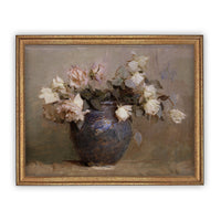Vintage Framed Canvas Art  // Framed Vintage Print // Vintage Painting // Floral Still Life Print // Farmhouse print //#BOT-107