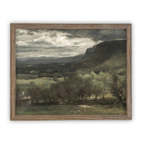Vintage Framed Canvas Art  // Framed Vintage Print // Vintage Painting // Green Pasture Landscape Print // Farmhouse print //#LAN-127