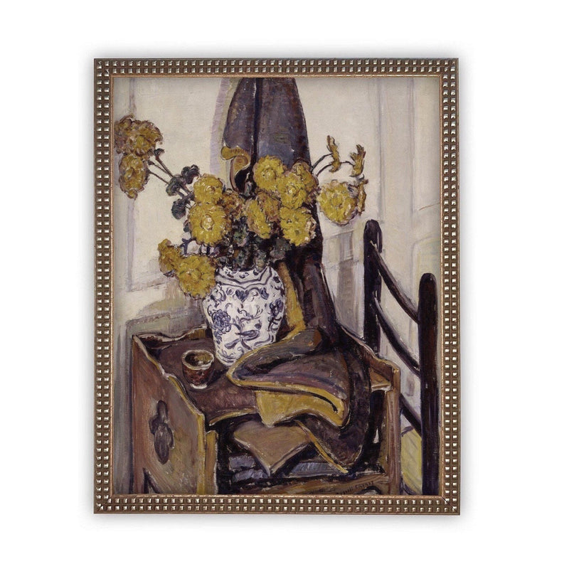 Vintage Framed Canvas Art  // Framed Vintage Print // Vintage Painting // Botanical Flowers Blue Yellow Painting // Kitchen Art  //#BOT-125