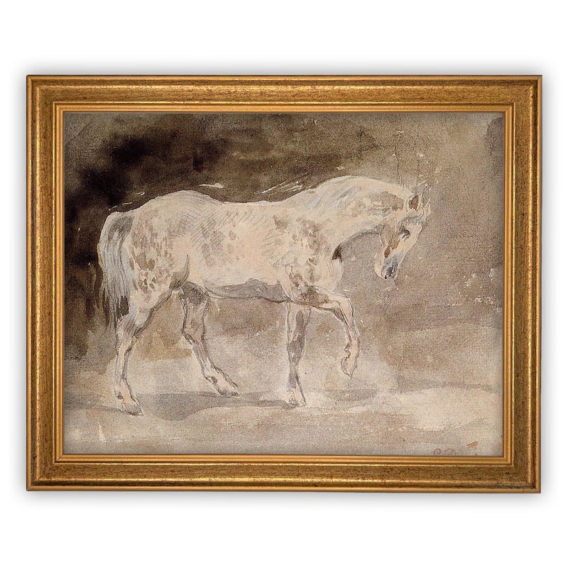 Vintage Framed Canvas Art  // Framed Vintage Print // Vintage Painting // Horse Art// Farmhouse print //#A-126
