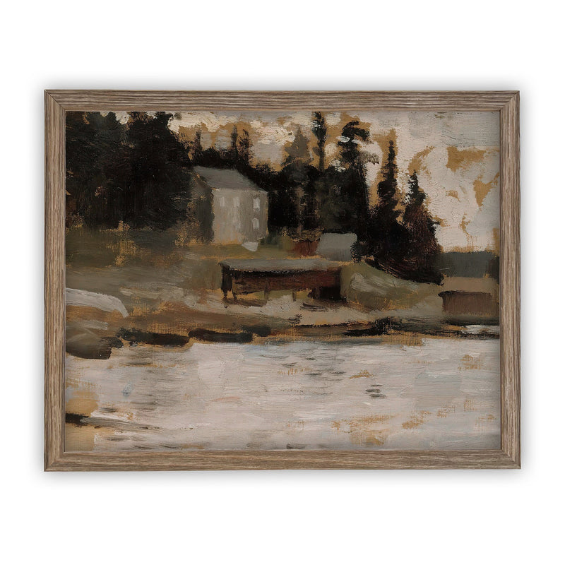 Vintage Framed Canvas Art  // Framed Vintage  Print // Vintage Painting // Cabin Lake House Landscape // Farmhouse print //#LAN-139