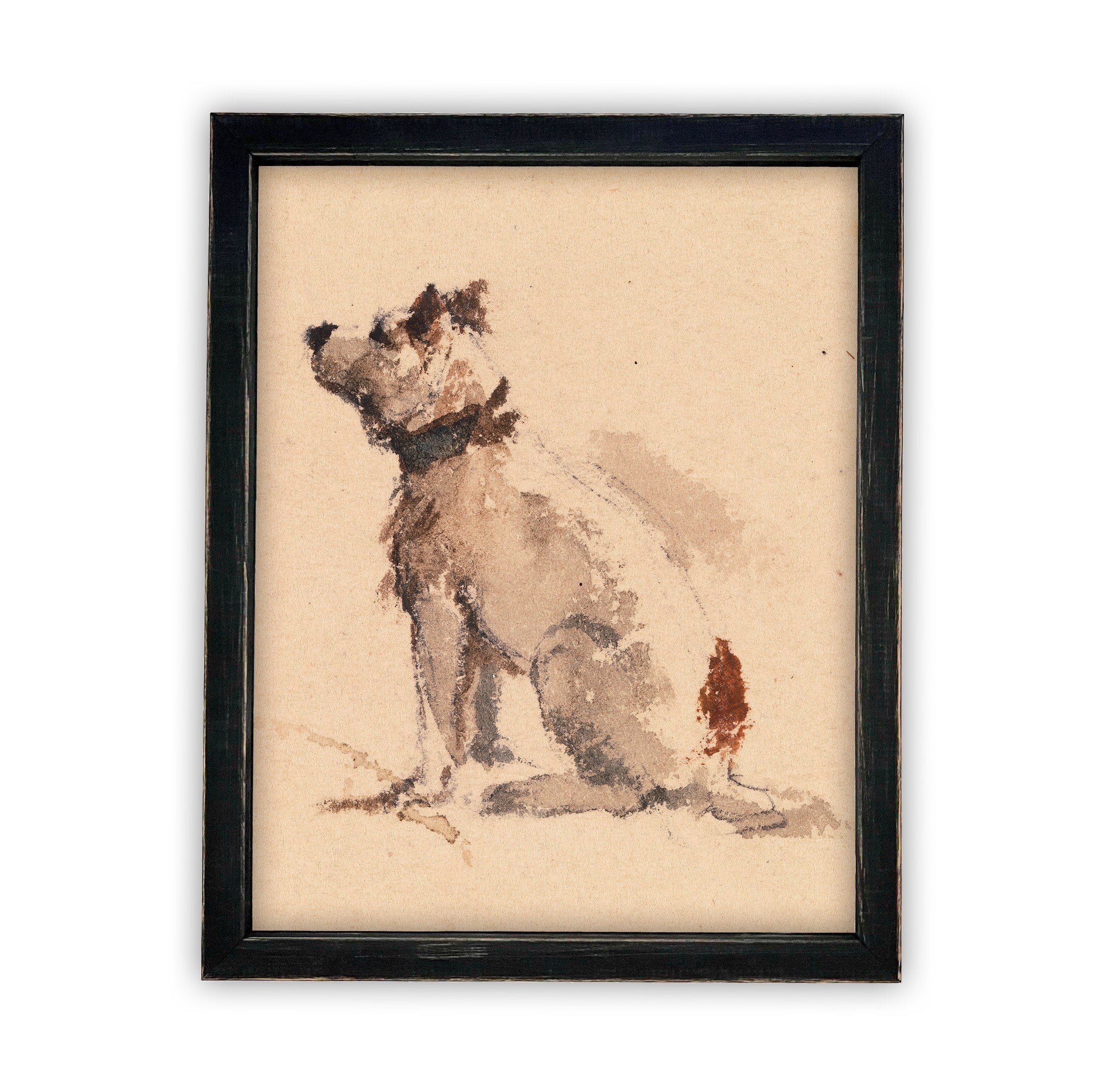 Vintage Framed Canvas Art Dog Art #A-109 โ Linen Cloth