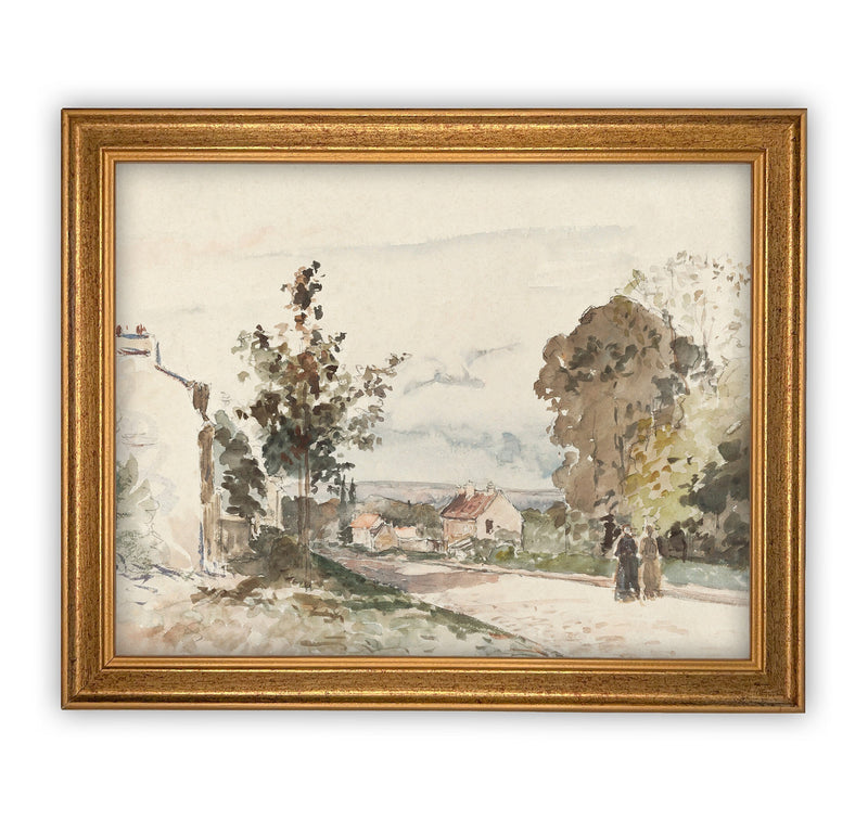 Vintage Framed Canvas Art  // Framed Vintage Print // Vintage Painting // Muted Watercolor Landscape Art // Farmhouse print //#LAN-109