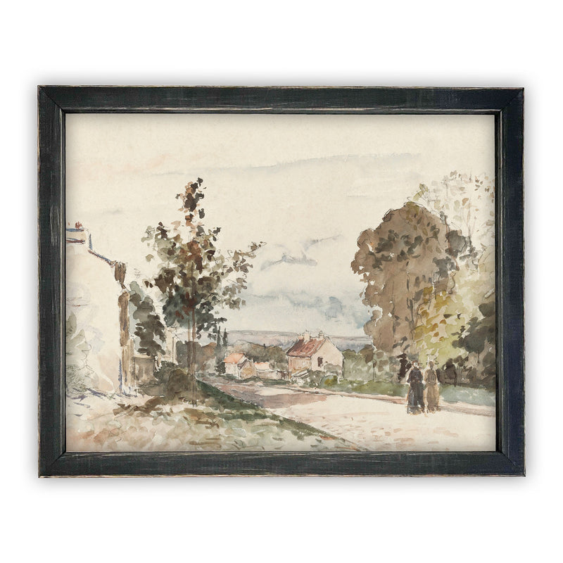 Vintage Framed Canvas Art  // Framed Vintage Print // Vintage Painting // Muted Watercolor Landscape Art // Farmhouse print //#LAN-109