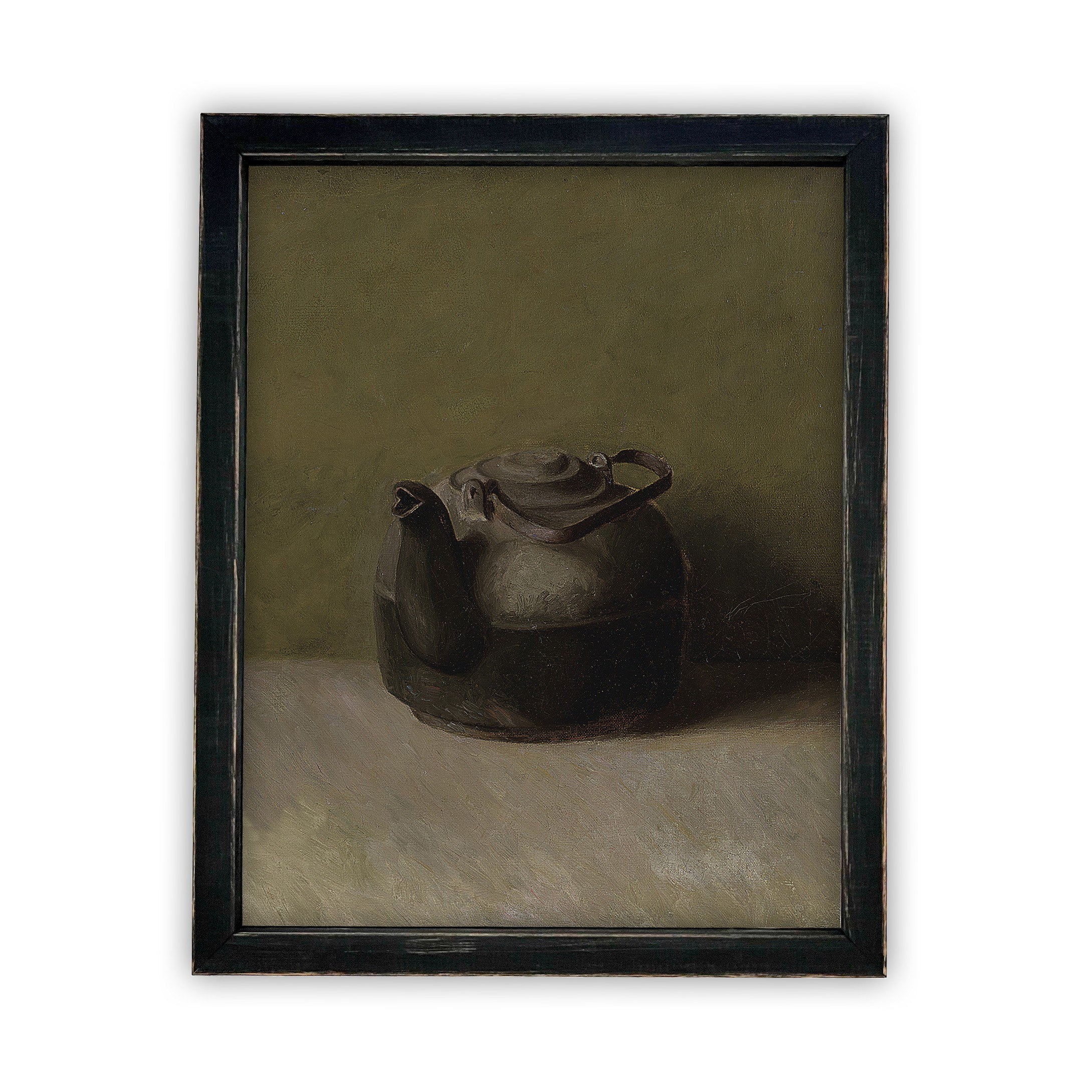 Vintage Framed Canvas Art  // Framed Vintage Print // Vintage Painting // Black Teapot Still Life Print // Farmhouse Kitchen Print //#ST-609